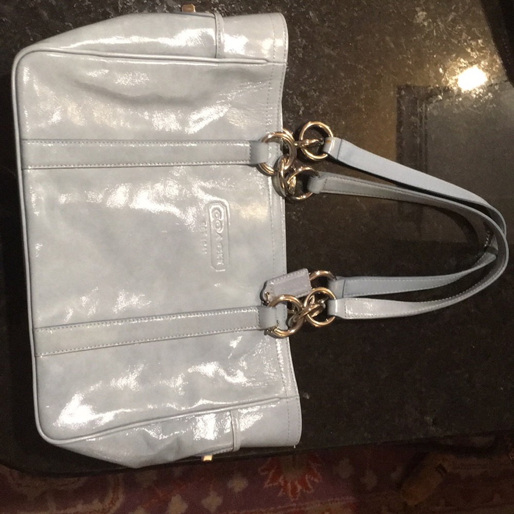Light blue Patent leather Coach satchel
